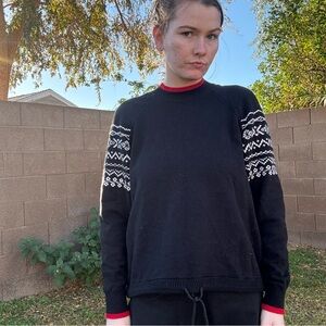 Black Sweater with White Patterned Sleeves